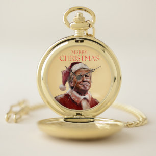 Funny Trump Santa Claus Christmas Card Pocket Watch