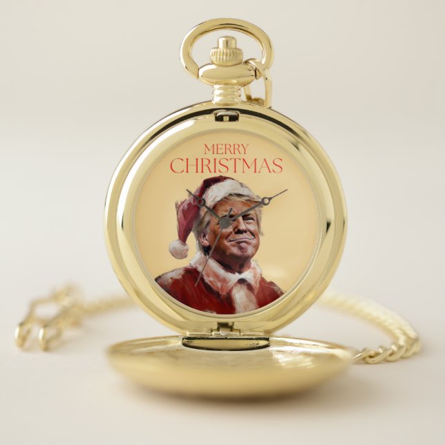 Funny Trump Santa Claus Christmas Card Pocket Watch (Inside)