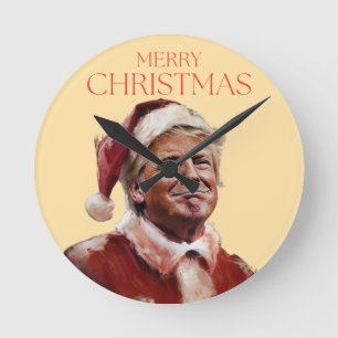 Funny Trump Santa Claus Christmas Card Round Clock