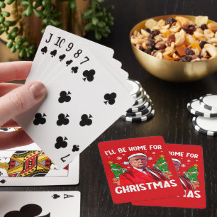 Funny Trump Santa Hat I'll Be Home For Christmas Poker Cards