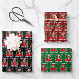 Funny Trump Santa Hat I'll Be Home For Christmas Wrapping Paper Sheets
