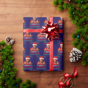 Funny Trump Santa Hat Merry Christmas Ugly Gift Wrapping Paper