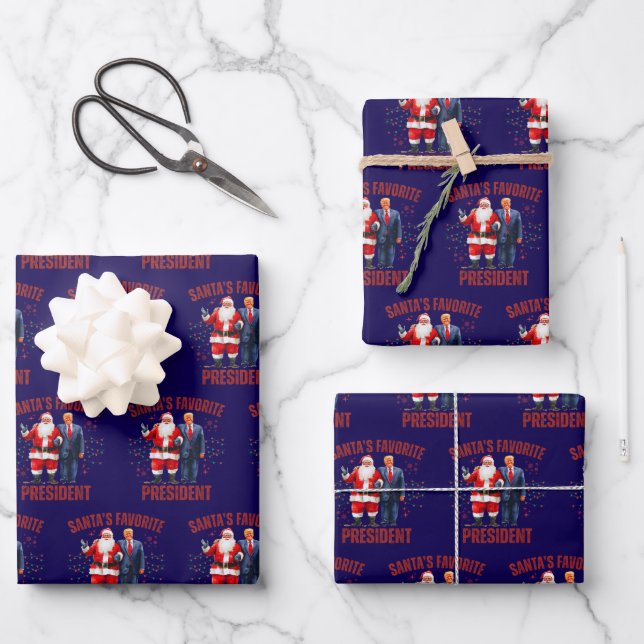Funny Trump Santa's Favorite President Christmas Wrapping Paper Sheets (Front)