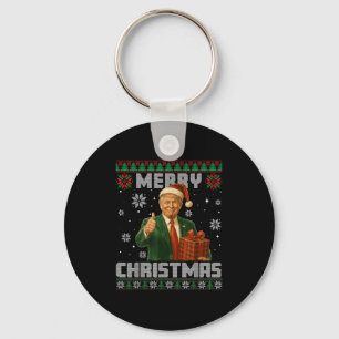 Funny Trump Ugly Xmas Sweater Make Christmas Great Keychain