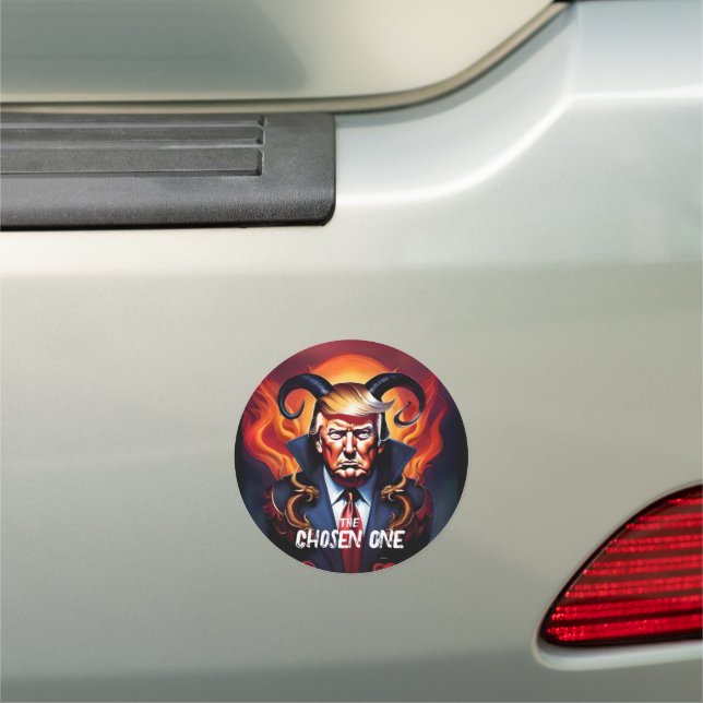 Funny Trump w/ Horns Chosen One Car Magnet (In Situ)
