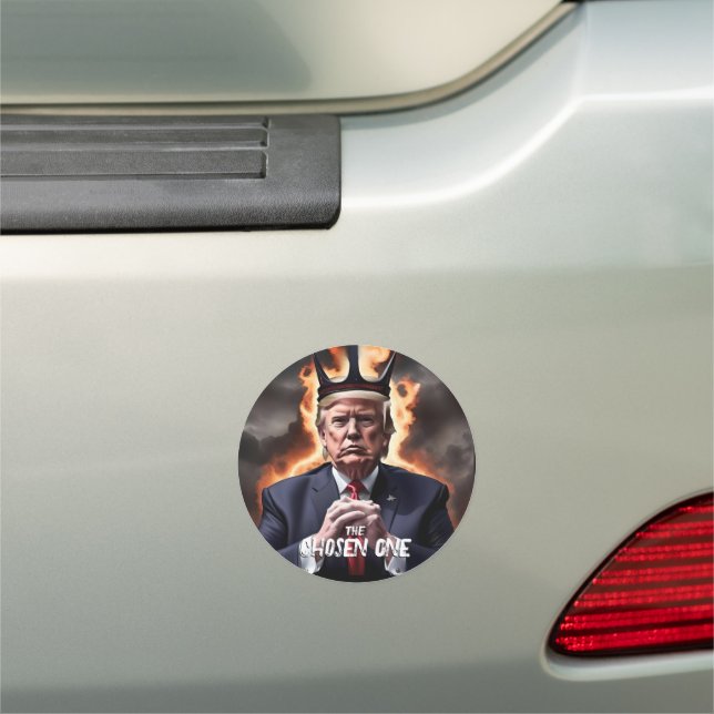 Funny Trump w/ Horns Chosen One Car Magnet (In Situ)