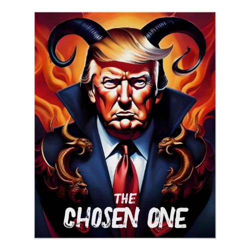 Funny Trump w Horns Chosen One Poster