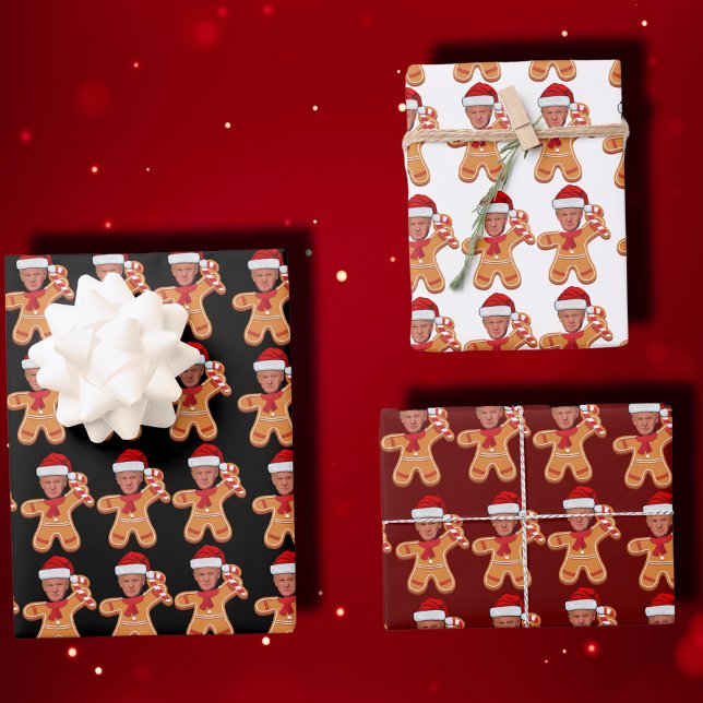 Funny Trump Xmas Custom Face Photo Gingerbread Wrapping Paper Sheets (Creator Uploaded)