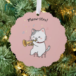 Funny Trumpet Cat – Cute Feline Jazz Ornament Card