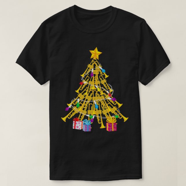 Funny Trumpet Christmas Tree Gift  Cool Xmas Trump T-Shirt (Design Front)