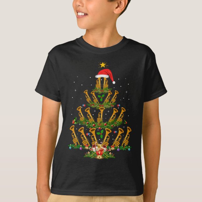Funny Trumpet Lover Xmas Lighting Trumpet Christma T-Shirt (Front)