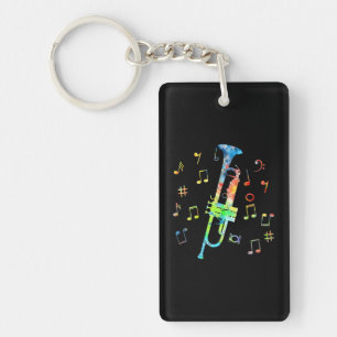 Funny Trumpet Player With Musical Notes Keychain