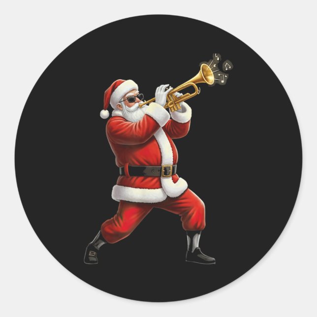 Funny Trumpet Santa Christmas Graphic Player Trump Classic Round Sticker (Front)