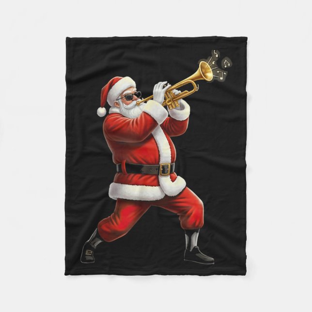 Funny Trumpet Santa Christmas Graphic Player Trump Fleece Blanket (Front)