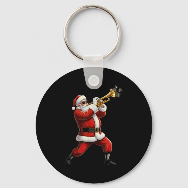 Funny Trumpet Santa Christmas Graphic Player Trump Keychain (Front)