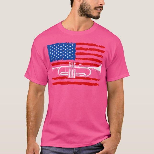 Funny Trumpet Usa Flag Marching Band Trumpet Playe T-Shirt (Front)