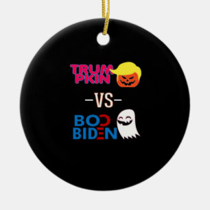 Funny Trumpkin Vs Boo Biden Halloween Design Class Ceramic Ornament