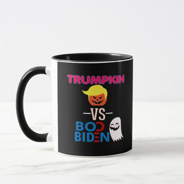 Funny Trumpkin Vs Boo Biden Halloween Design Class Mug (Left)