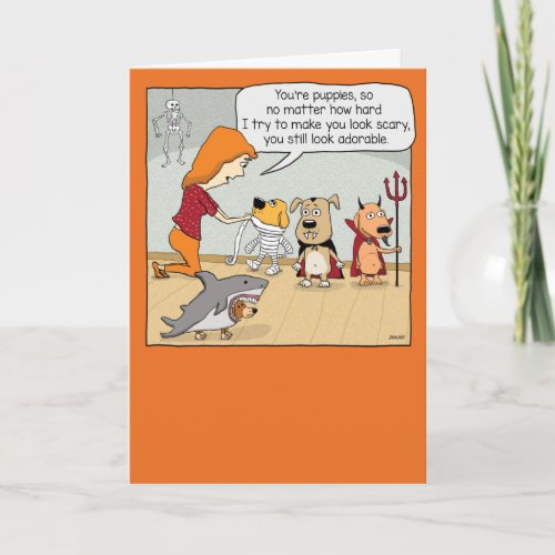 Funny Trying to Make Puppies Scary Halloween Card