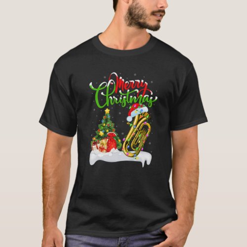 Funny Tuba Music Lover Xmas Lighting Santa Tuba Ch T_Shirt
