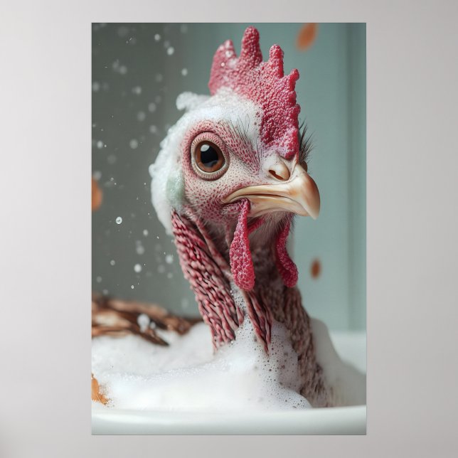 Funny Turkey Bubble Bath Art, Farmhouse Bathroom Poster (Front)
