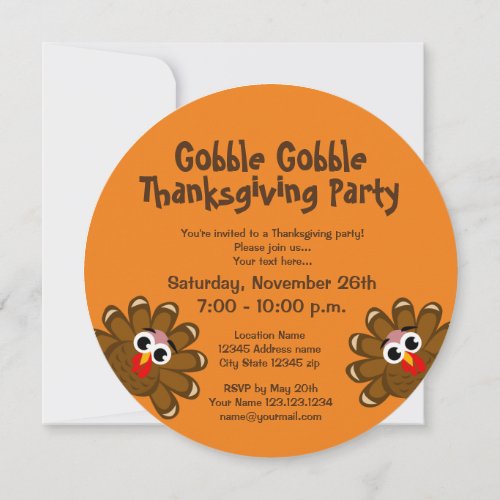 Funny turkey cartoon Thanksgiving dinner party Invitation