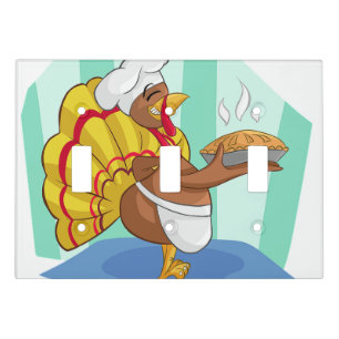 Funny Turkey Delivering The Thanksgiving Pie. Light Switch Cover