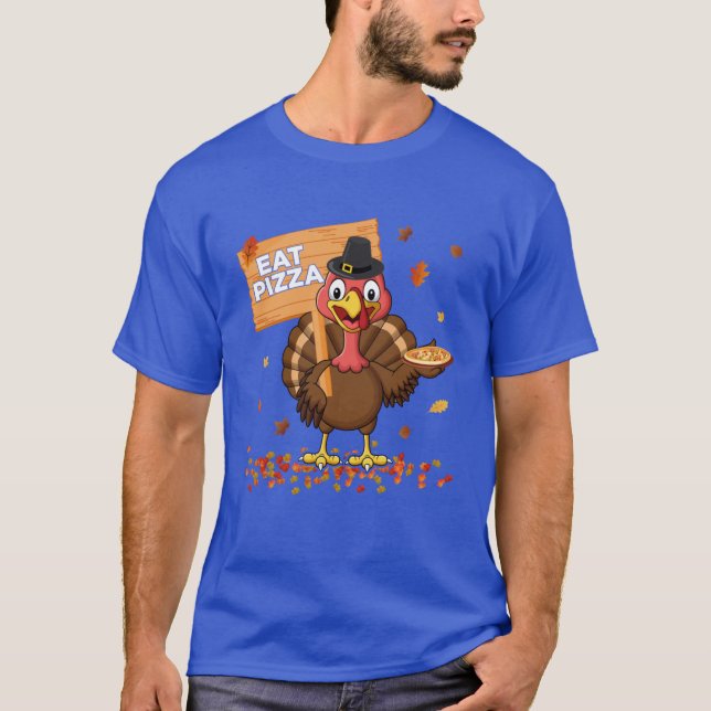 Funny Turkey Eat Pizza Kids Adult Vegan Thanksgivi T-Shirt (Front)