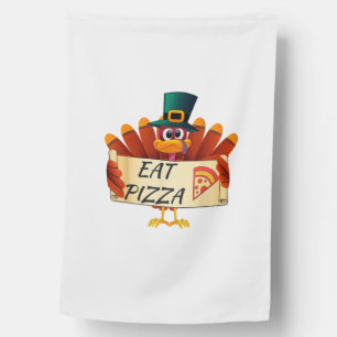 Funny Turkey Eat Pizza Thanksgiving Day  House Flag