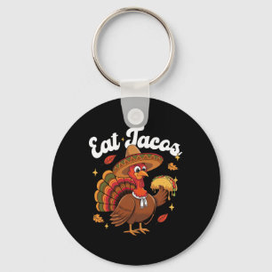 Funny Turkey Eat Taco Vegan Funny Thanksgiving Men Keychain