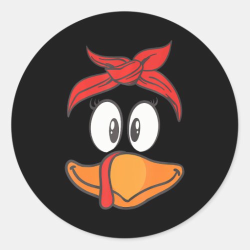 Funny Turkey Face Female With Bandana Classic Round Sticker