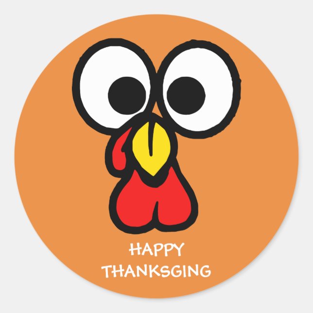Funny Turkey Face Happy Thanksgiving Classic Round Sticker (Front)