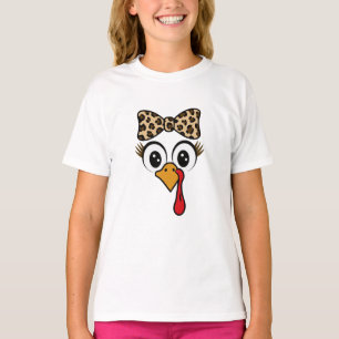 Funny Turkey Face Toddler Girl Leopard Bow Cute T-Shirt