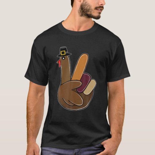 Funny Turkey Hand Thanksgiving Pilgrim Hat Vintage T_Shirt
