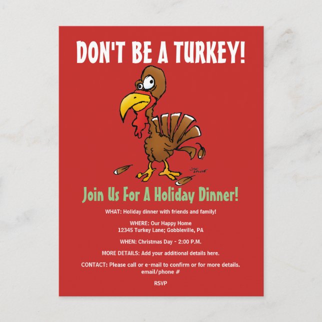 Funny Turkey Holiday Dinner Invitation Postcard (Front)