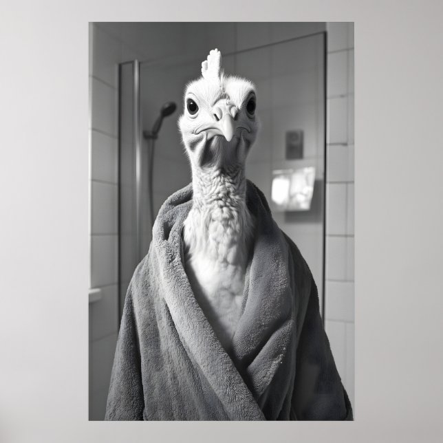 Funny Turkey in Bathrobe Print, Rustic Farmhouse Poster (Front)