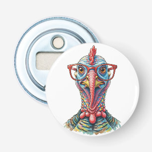 Funny Turkey in Glasses Cartoon Fun Bottle Opener