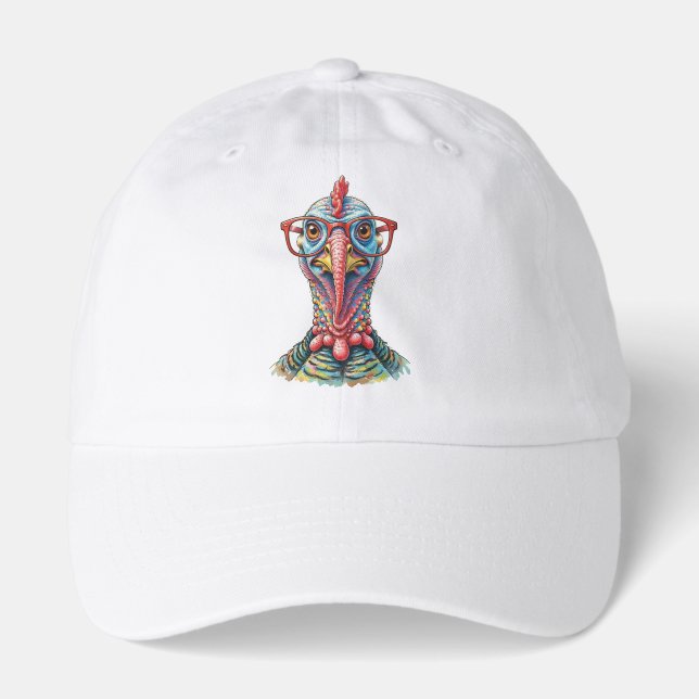 Funny Turkey in Glasses Cartoon Fun Hat (Front)