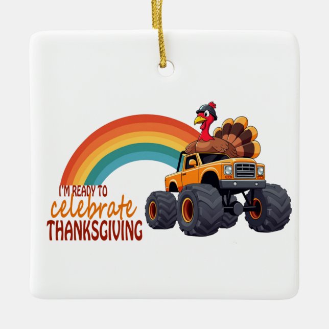 Funny Turkey Monster Truck Thanksgiving Ornament  (Front)