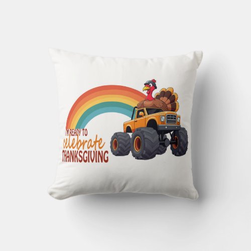 Funny Turkey Monster Truck Thanksgiving Pillow