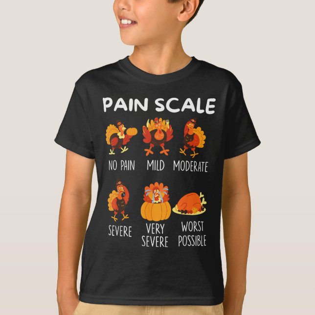 Funny Turkey Pain Scale Thanksgiving Cna Er Nurse  T-Shirt (Front)