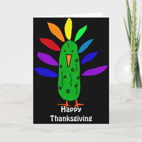 Funny Turkey Pickle Thanksgiving Cartoon Holiday Card