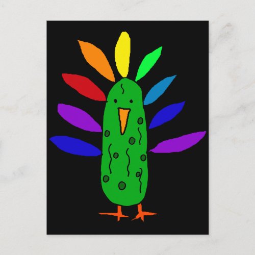 Funny Turkey Pickle Thanksgiving Cartoon Holiday Postcard