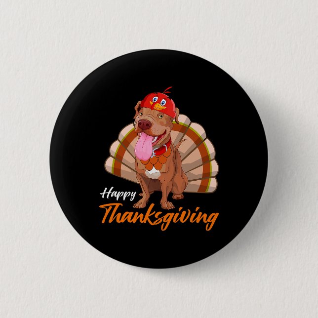 Funny Turkey Pitbull Dog Maple Leaf Fall Vibes Tha Button (Front)