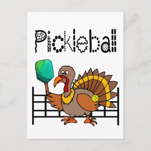 Funny Turkey Playing Pickleball Thanksgiving Postcard