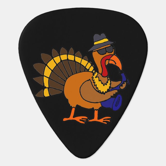 Funny Turkey Playing Saxophone Guitar Pick (Front)