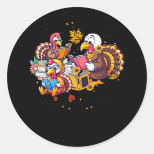 Funny Turkey Reading Book Librarian Bookworm Thank Classic Round Sticker