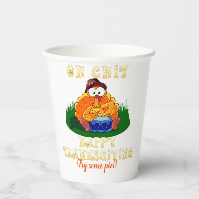 Funny Turkey Realizes It's Thanksgiving!  Paper Cups (Front)