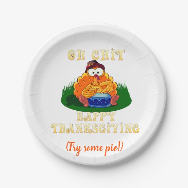 Funny Turkey Realizes It's Thanksgiving!  Paper Plates (Front)