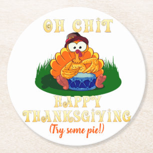 Funny Turkey Realizes It's Thanksgiving! Round Paper Coaster
